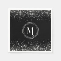 Silver Glitter And Black Elegant Monogrammed 