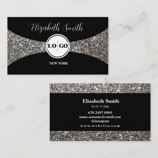  Silver Glitter and Black Logo Business Card (Front/Back)