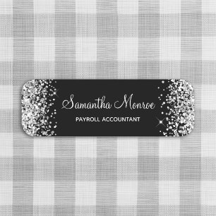 Silver Glitter and Black Name Tag