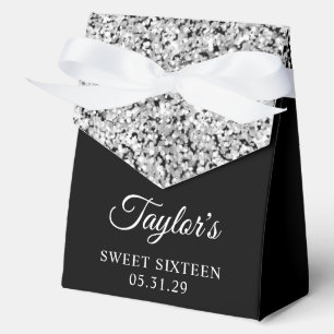 Silver Glitter and Black Sweet Sixteen Favor Box