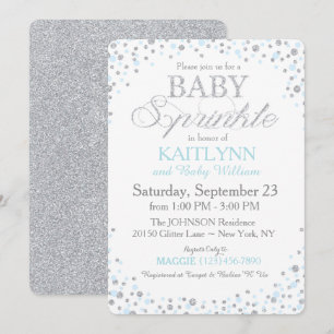 Silver Glitter and Blue Sprinkle Baby Shower Invitation