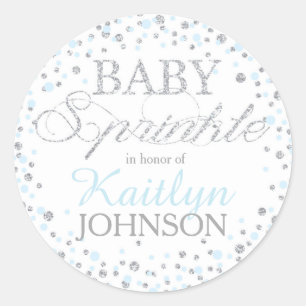 Silver Glitter and Blue Sprinkle Baby Shower Label