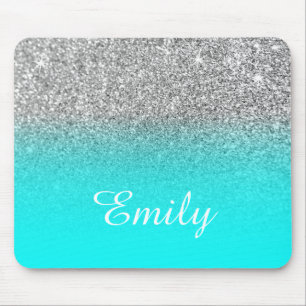 Silver Glitter and Bright Aqua Ombre Mouse Pad