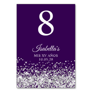 Silver Glitter and Dark Purple Mis XV Anos Table Number