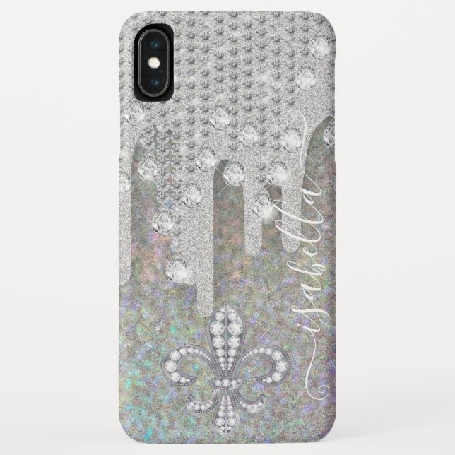 Silver Glitter And Diamonds On  Rainbow Glitter Case-Mate iPhone Case (Back)