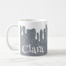Silver Glitter and Dripping White Personalized 