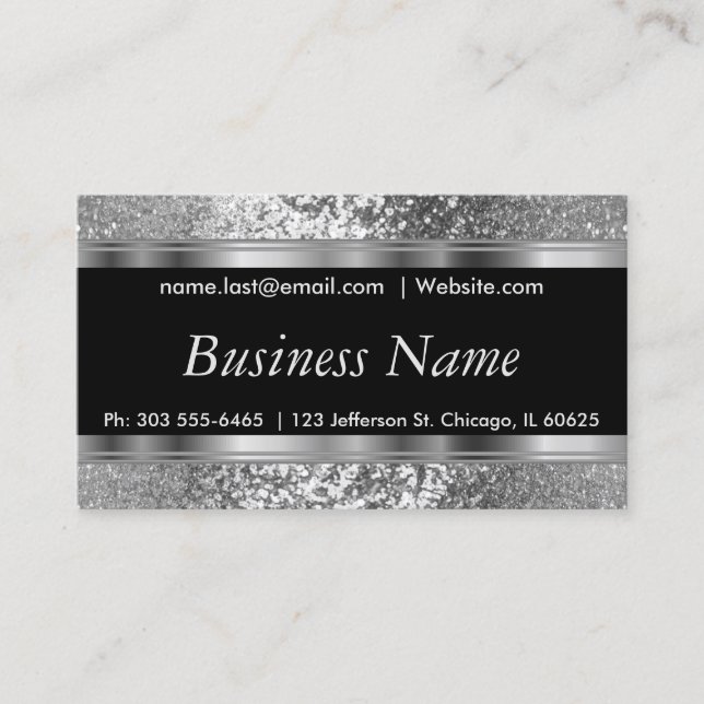 Silver Glitter and Elegant Silver Business Card (Front)