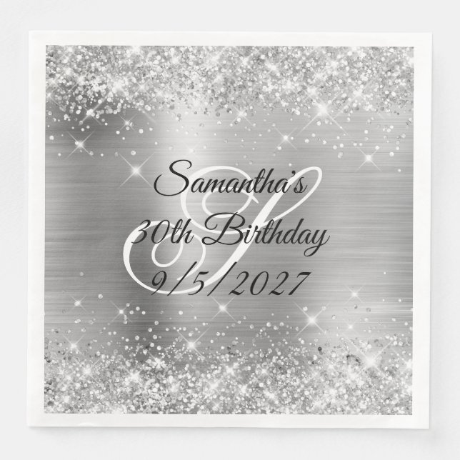 Silver Glitter and Foil 30th Birthday Napkin (Front)