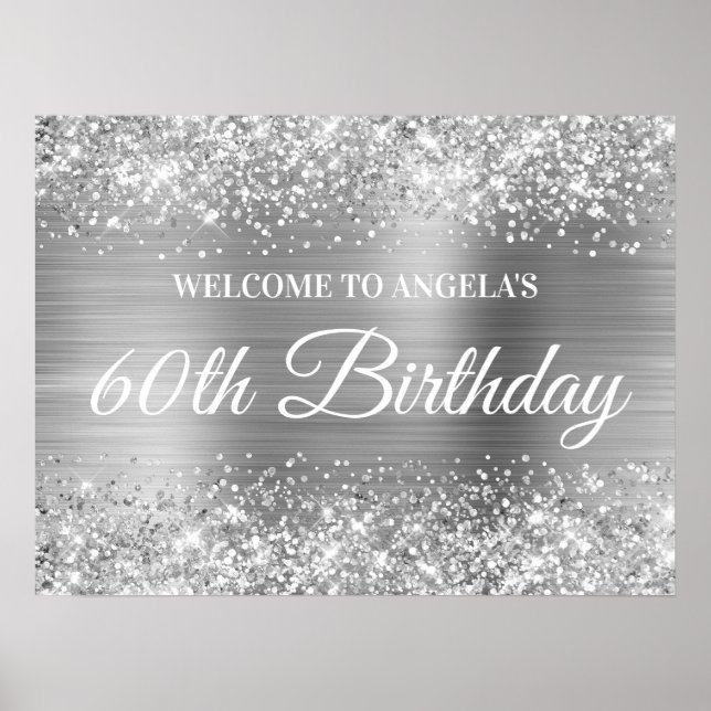 Silver Glitter and Foil 60th Birthday Welcome Poster (Front)