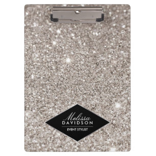 Silver Glitter and Glamour Beauty Personalized Clipboard