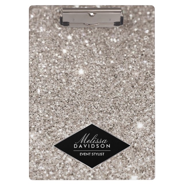 Silver Glitter and Glamour Beauty Personalized Clipboard (Front)