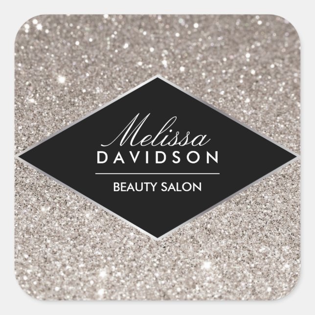 Silver Glitter and Glamour Beauty Square Sticker (Front)