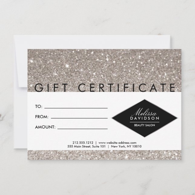 Silver Glitter and Glamour Salon Gift Certificate (Front)