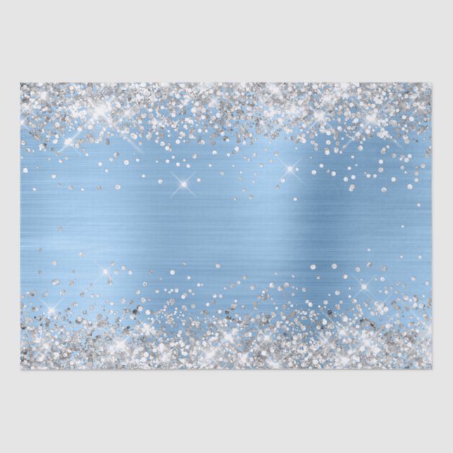 Silver Glitter and Light Blue Ombre Foil Tissue Paper (Front)