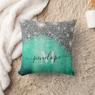 Silver Glitter and Metal Throw Pillow