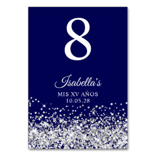 Silver Glitter and Navy Blue Mis XV Anos Table Number