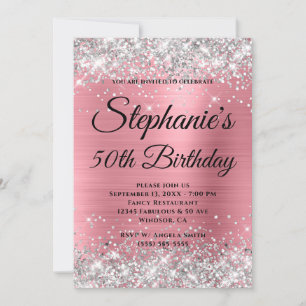 Silver Glitter and Pink Foil Fancy Monogram Invitation