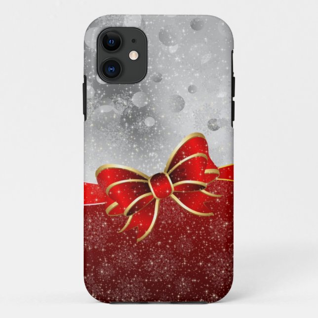 Silver Glitter And Red Christmas Sparkles Bow Case-Mate iPhone Case (Back)