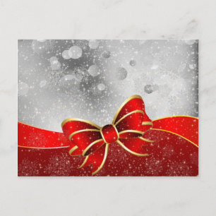 Silver Glitter And Red Christmas Sparkles Bow Holiday Postcard