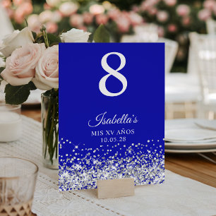 Silver Glitter and Royal Blue Mis XV Anos Table Number
