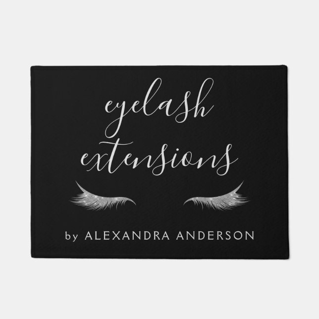 Silver Glitter and Sparkle Eyelash Extension Doormat (Front)