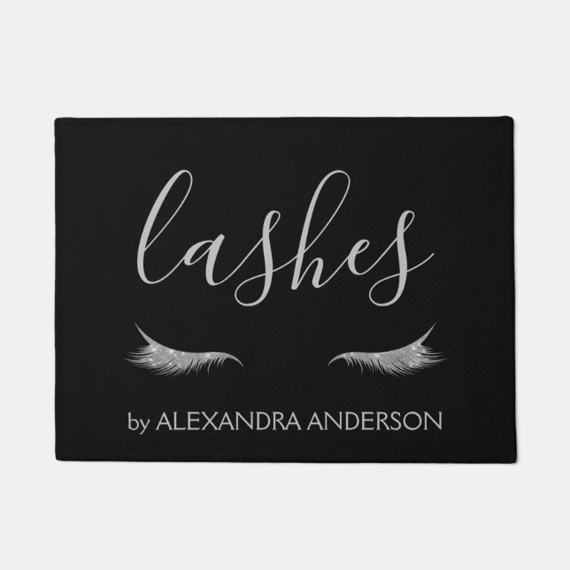 Silver Glitter and Sparkle Eyelash Extension Doormat (Front)