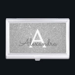 Silver Glitter and Sparkle Monogram Business Card Holder<br><div class="desc">Silver Faux Glitter and Sparkle Elegant Monogram Business Card Holder. This Business Card Holder can be customized to include your initial and first name.</div>