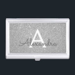 Silver Glitter and Sparkle Monogram Business Card Holder<br><div class="desc">Silver Faux Glitter and Sparkle Elegant Monogram Business Card Holder. This Business Card Holder can be customized to include your initial and first name.</div>