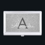 Silver Glitter and Sparkle Monogram Business Card Holder<br><div class="desc">Silver Faux Glitter and Sparkle Elegant Monogram Business Card Holder. This Business Card Holder can be customized to include your initial and first name.</div>