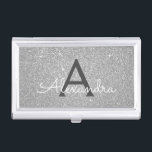 Silver Glitter and Sparkle Monogram Business Card Holder<br><div class="desc">Silver Faux Glitter and Sparkle Elegant Monogram Business Card Holder. This Business Card Holder can be customized to include your initial and first name.</div>