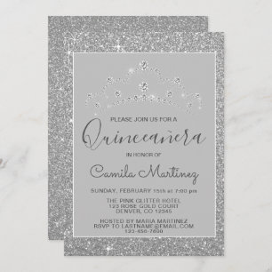 Silver Glitter and Sparkle Quinceanera Invitation