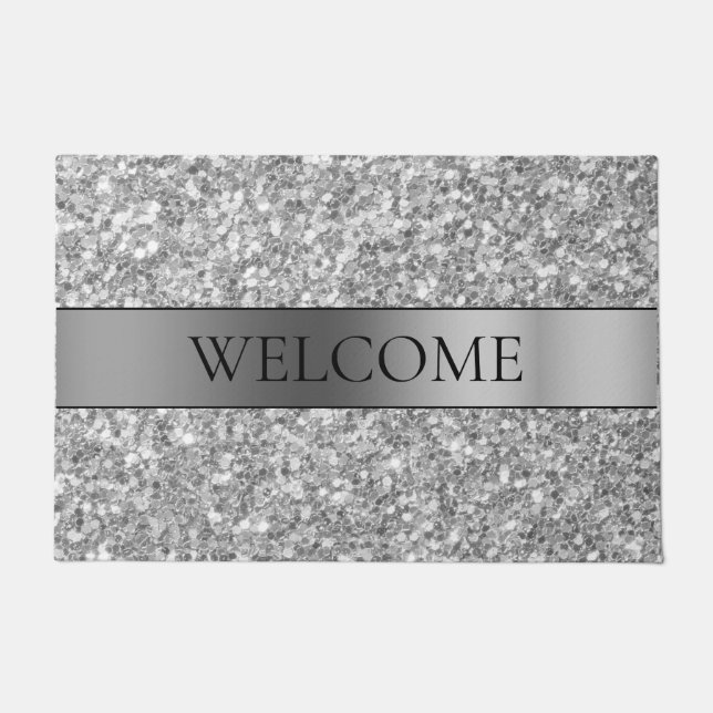 Silver Glitter And Stripe Doormat (Front)