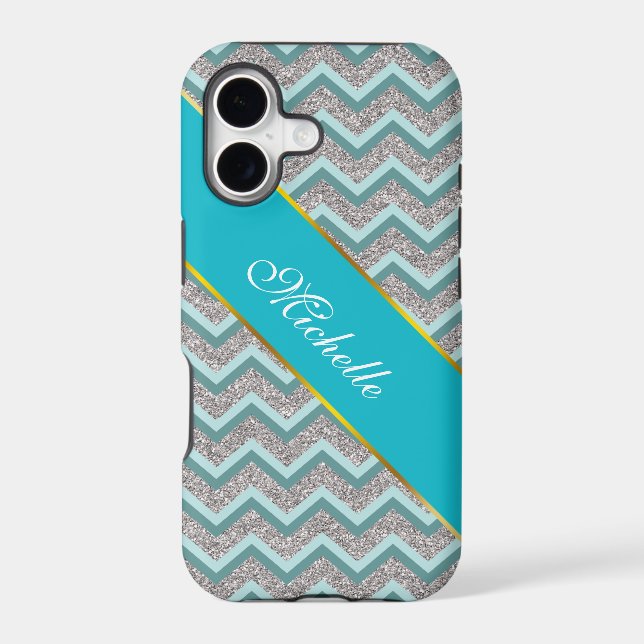 Silver Glitter and Teal ZigZag (Back)