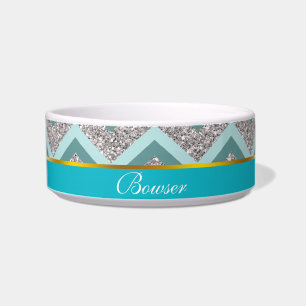 Silver Glitter and Teal ZigZag Bowl