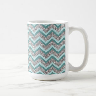 Silver Glitter and Teal ZigZag Coffee Mug