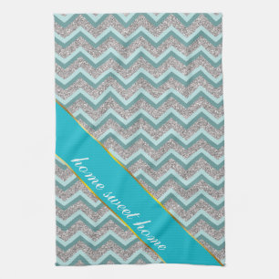 Silver Glitter and Teal ZigZag Kitchen Towel
