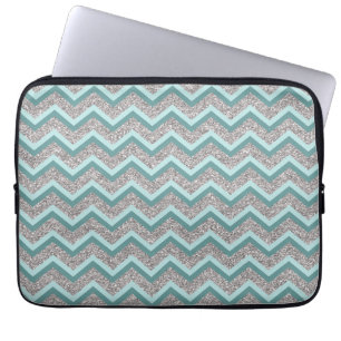 Silver Glitter and Teal ZigZag Laptop Sleeve