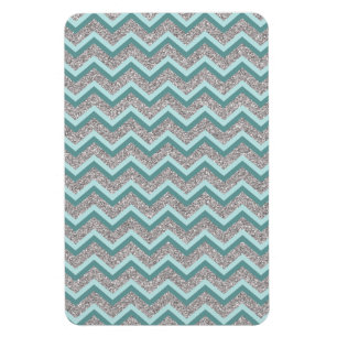 Silver Glitter and Teal ZigZag Magnet