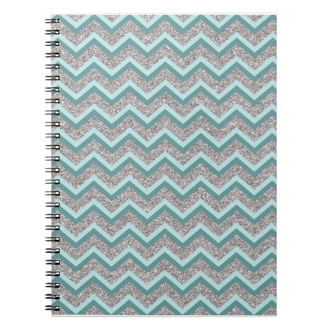 Silver Glitter and Teal ZigZag Notebook (Front)