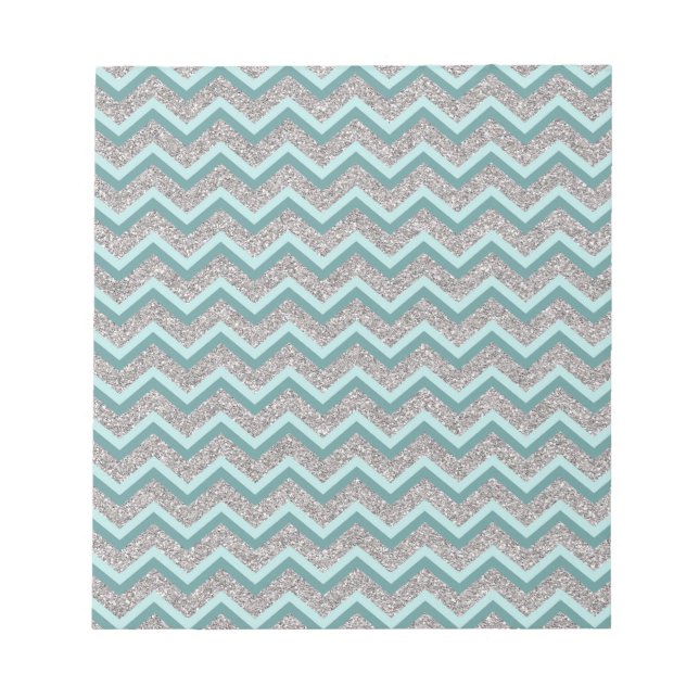 Silver Glitter and Teal ZigZag Notepad (Front)