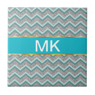 Silver Glitter and Teal ZigZag Tile