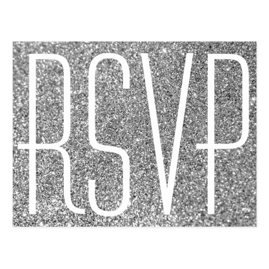 Silver Glitter and White RSVP Postcard
