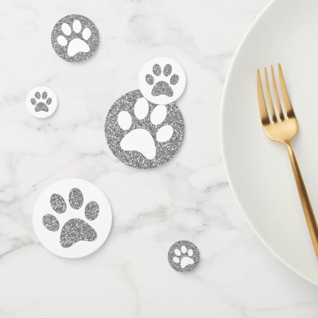Silver Glitter Animal Paw Prints Table Sprinkle Confetti (Group)