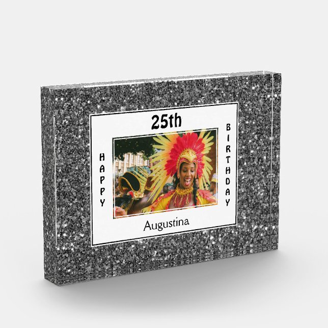SILVER Glitter  | ANY AGE | Happy 25th Birthday Photo Block (Left)