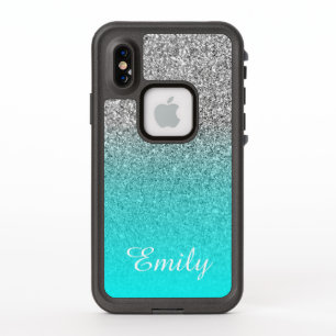 Silver Glitter Aqua Ombre Personalized