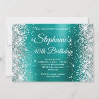 Silver Glitter Aqua Teal Monogram 40th Birthday