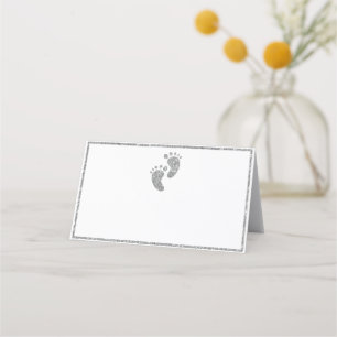 Silver Glitter Baby Feet Baby Shower Tent Place Card