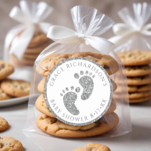 Silver Glitter Baby Shower Favour Sticker