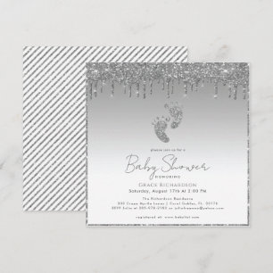 Silver Glitter Baby Shower Invitation 