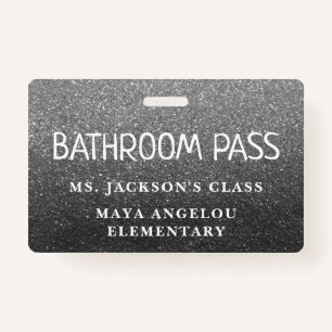 Silver Glitter Back To School Bathroom Hall Pass Badge